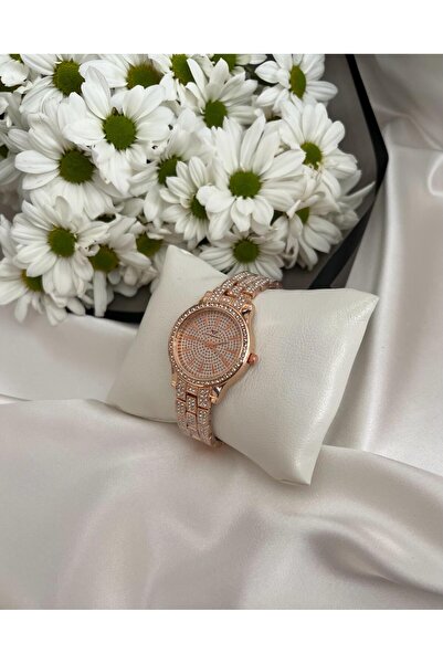 amurpars ساعة يد نسائية مرصعة باللون الوردي