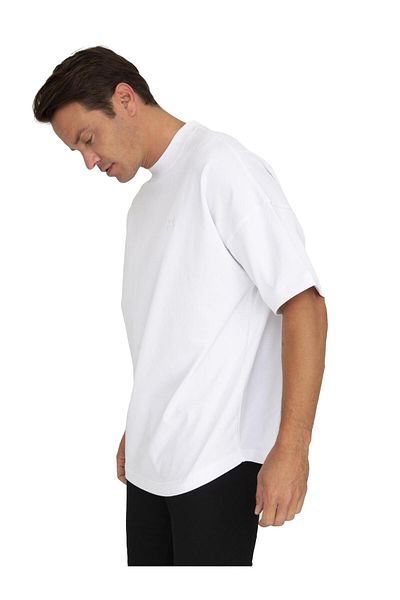 Sir Raymond Tailor Si5055988 - Men's White Oversize Thick Fabric 100% Compact Cotton Washed Very Wide Fit T-Shirt