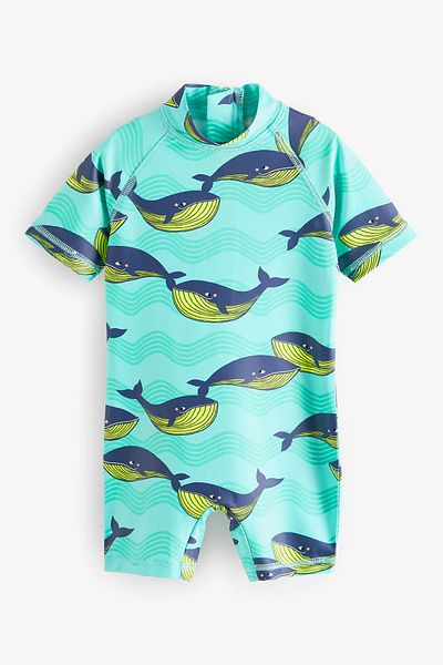 Next Baby Sun Proof UPF50 One Piece Turquoise Color Whale Pattern Swimsuit ALY00783