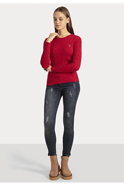 SIR RAYMOND TAILOR GOLF CLUB 1877 Si7747071 - Women's Burgundy Crew Neck Hair Braid Patterned Regular Fit Sweater