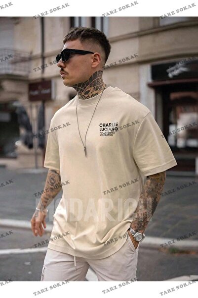 Tarzsokak Tricou afumat supradimensionat Charlie Luciano - decolteu, maneca s...