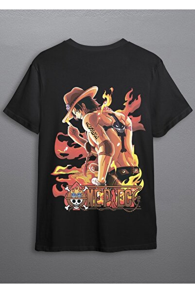 GALASHOP Siyah One Piece Ace Oversize Anime T-shirt Tişört