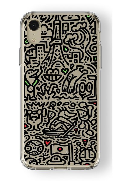 Multitronic حافظة شفافة مطبوعة بتصميم Mr Dodle متوافقة مع هاتف Iphone XR