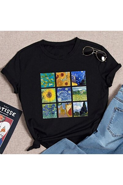 GALASHOP تي شيرت نسائي مطبوع عليه لوحة زيتية من Van Gogh موديل 83