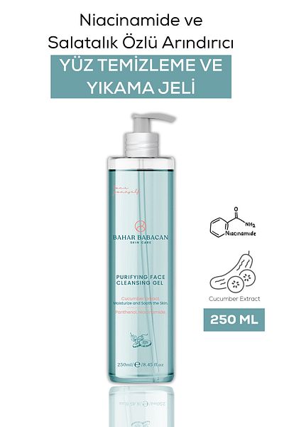 Bahar Babacan Purifying Facial Cleansing and Face Wash Gel with Niacinamide and Cucumber Extract 250ml
