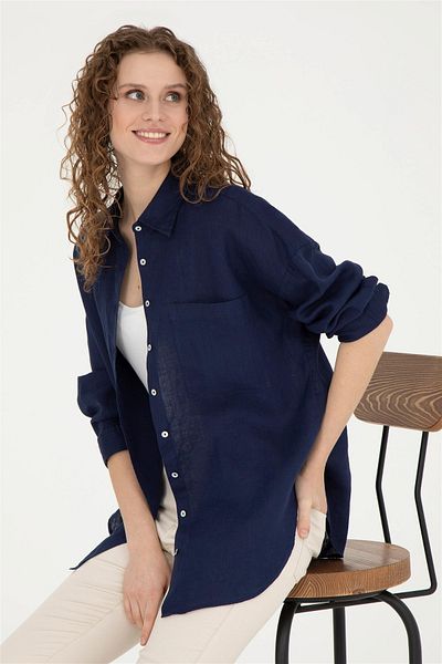 U.S. Polo Assn. Cămașă cu mânecă lungă bleumarin pentru femei ELİFSU BUTİKHOME