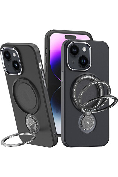 Ally iPhone 15 İçin Magsafe Uyumlu Standlı Manyetik Silikon Kılıf SİYAH