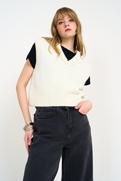 ASEDE سترة مسطحة بدون أكمام برقبة على شكل حرف V