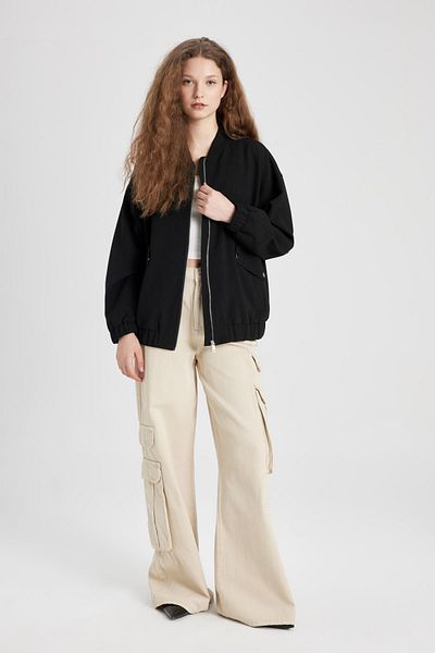 DeFacto Oversize Wide Fit Zipper Basic Straight Bomber Jacket C4544Ax24Sp