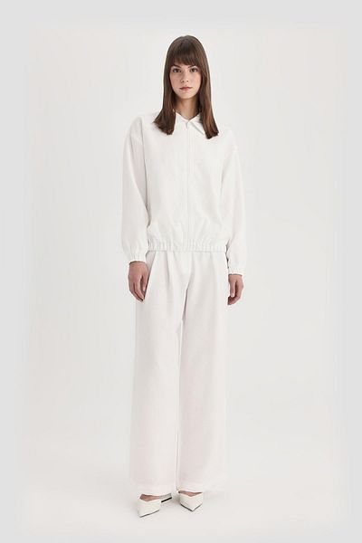DeFacto Wide Leg White Classic Trousers with Pockets - C3877Ax24Sm