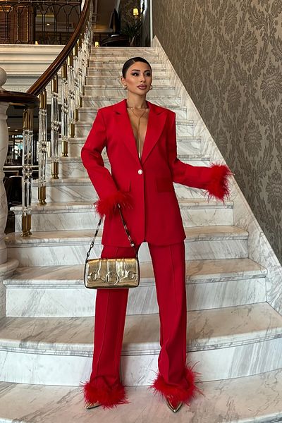Gallogi Red Women's Jacket with Feather Detail