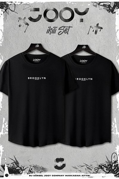 Jooy Company Μαύρο Σετ 2 μπλουζάκι Brooklyn Printed Slim Fit Oval Cut
