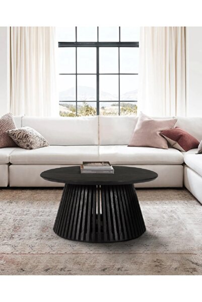 Eriza Home 1020 Yuvarlak Country Çıtalı Orta Sehpa, Siyah