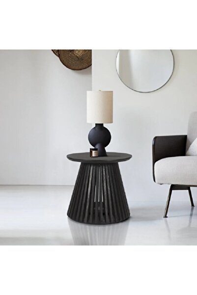 Eriza Home 1020 Yuvarlak Country Çıtalı Yan Servis Sehpası, Siyah