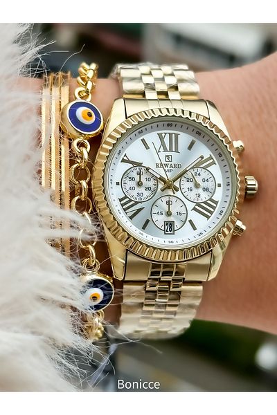 Reward Brand Steel Cord, Special Locking System, Yellow Elegant Women's Wristwatch Evil Eye Beaded Bracelet