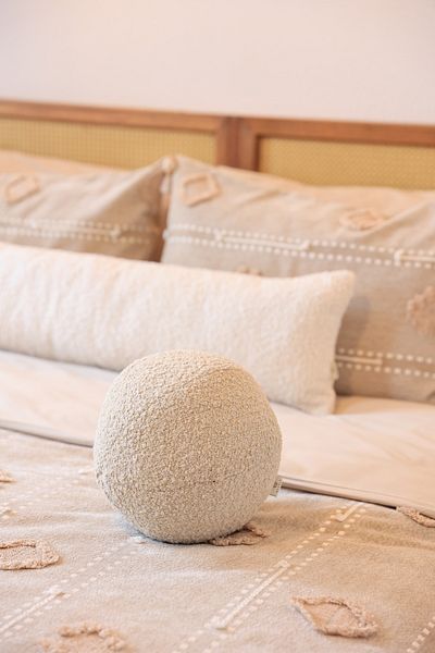 NEEDLE Teddy Ball Ecru Decorative Ball Throw Pillow