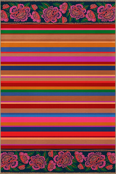 Rugs Modern Halı Çizgili ve Çiçekli Karışık Renkli Desenli Dekoratif Halı 4350