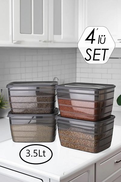 MAVİKÖY 3.5lt 4-Pack Food Pulses Storage Container, Detergent Container, Flour, Tea Storage Container