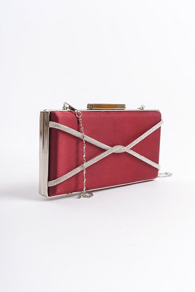 Moda Değirmeni Βραδινό φόρεμα Claret Red Satin Γυναικεία τσάντα Cross Stone BG1123-310-0002