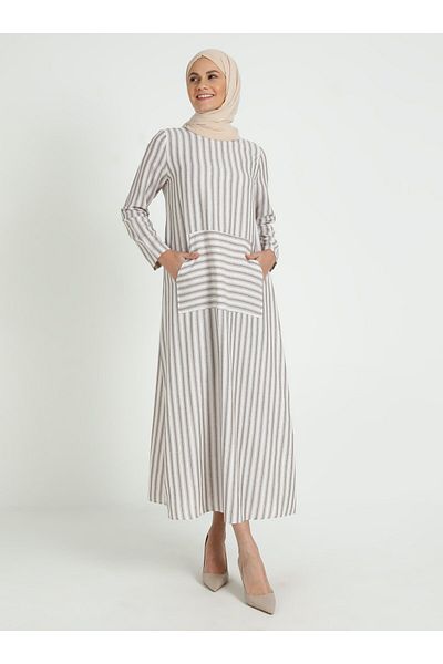 Tavin Kangaroo Pocket Hijab Dress - Mink - Tavin