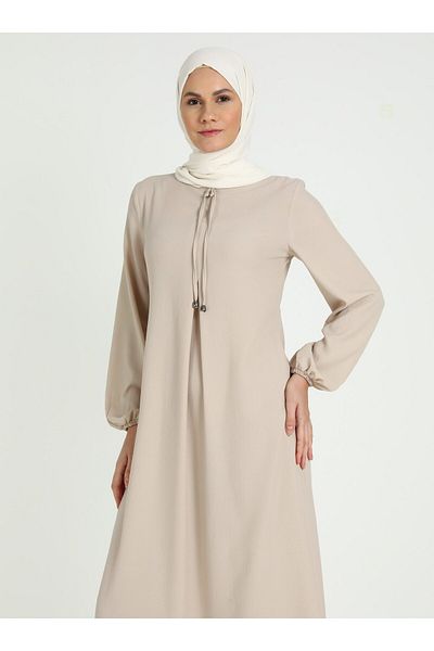 Tavin A Pleat Bow Collar Detailed Hijab Dress - Mink - Tavin