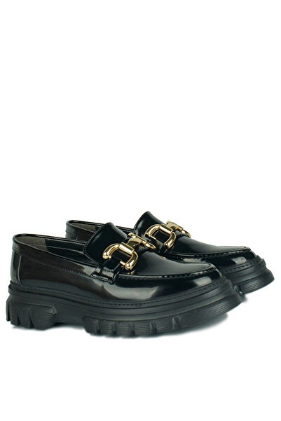 Fitbas 111975 020 حذاء نسائي أسود من الجلد اللامع مقاس كبير وصغير