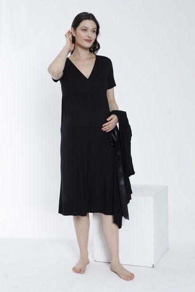 Miss Dünya Lissa Pregnant and Maternity Nightgown Set with Dressing Gown Suitable for Breastfeeding