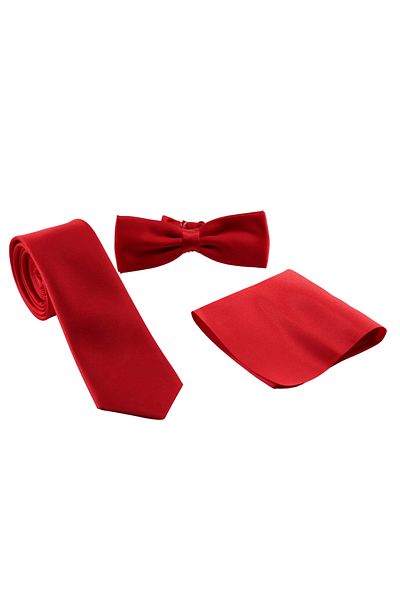 Koch London Standard Solid Color Satin Tie Handkerchief Bow Tie Set