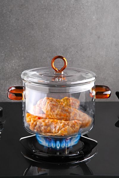 Queen’s Kitchen Oală din sticlă borazilicată rezistentă la foc de 1900 ml