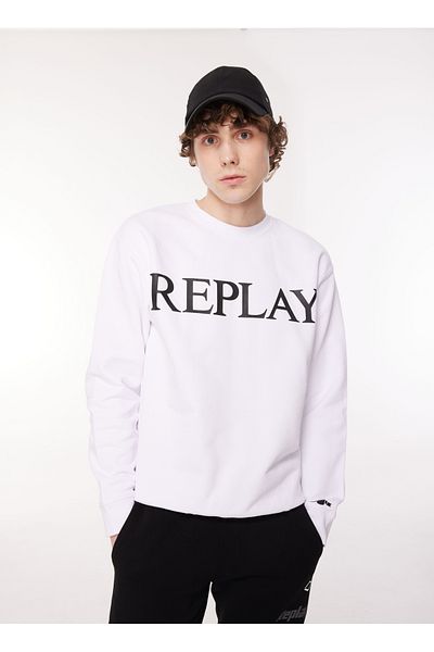 Replay Weißes Herren-Sweatshirt mit Rundhalsausschnitt – M6527 001 Weiß