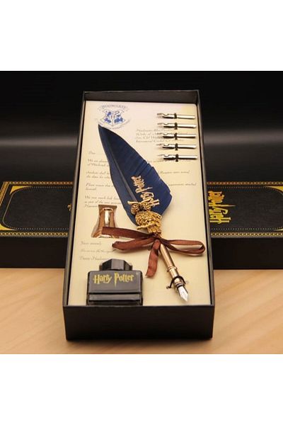 HEPBİMODA Dark Blue Harry Potter Dip Pen Set - with Feather and Ink