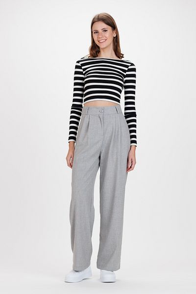 Ecrou Women's Gray 2 Pleated Front Palazzo Trousers
