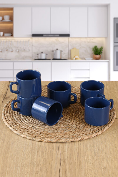 Keramika 6 Adet 8cm İndigo Mavi Stackable Çay / Kahve Fincanı