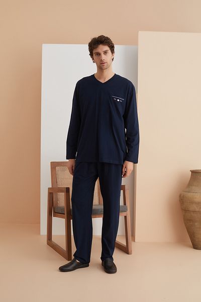 elitepoint Plus Size V-Neck Long Sleeve Pajama Set - 1554