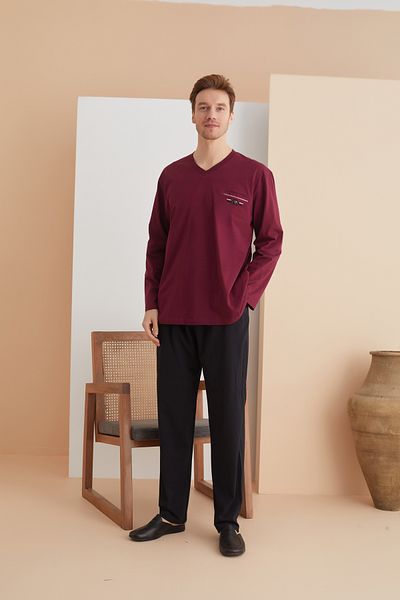 elitepoint Plus Size V-Neck Long Sleeve Pajama Set - 1554