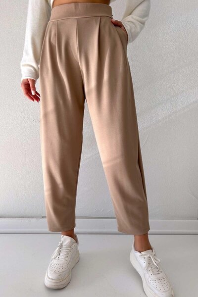 Mine Tan Butik Παντελόνι με ελαστική πλάτη - Βιζόν