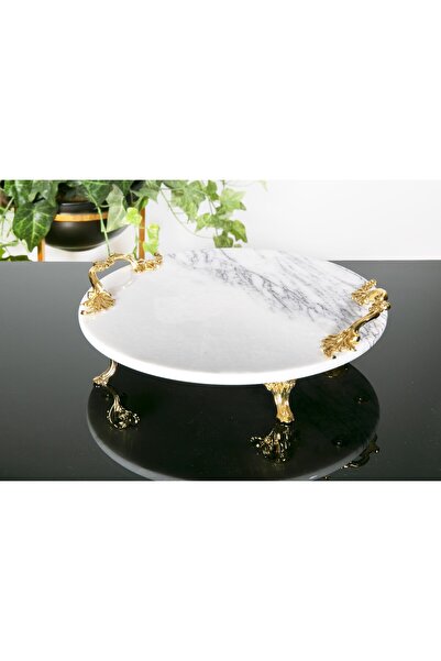 BULUTHOMEAKSESUAR صينية عرض بمقبض رخامي دائري 30 سم