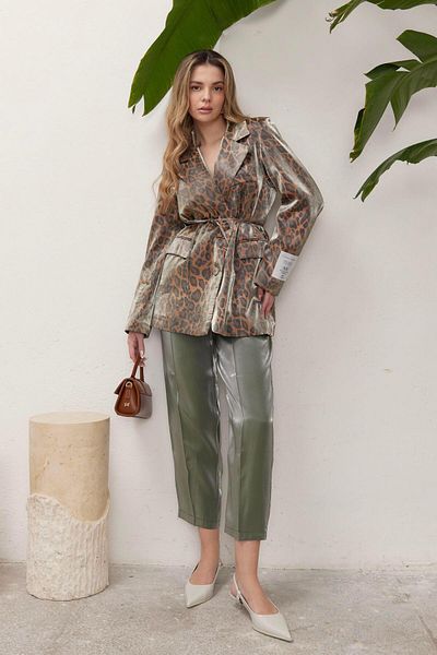 Ahel Tasarım Sesılia Leopard Pattern Jacket Set - Green