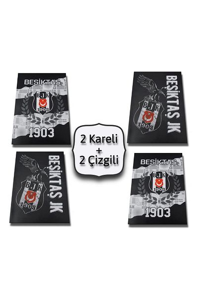 Beşiktaş A4 60 Sheets Plastic Cover Stitched Notebook 2 Plaids + 2 Lines