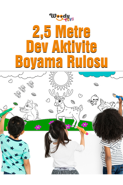 woody toys Orman Hayvanları Dev Boyama Kağıdı 2.5 Metre Tatil Aktivite Rulosu...