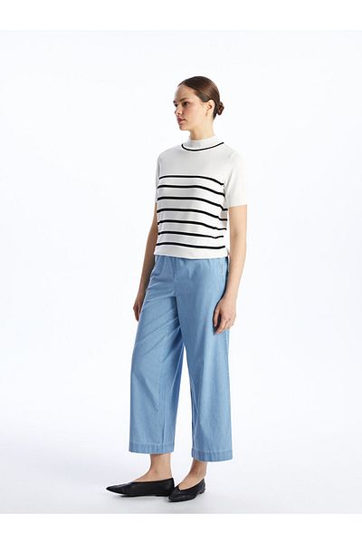 LC Waikiki LCW Modest Light Indigo Rodeo Pantaloni de damă cu talie elastică cu picioare largi