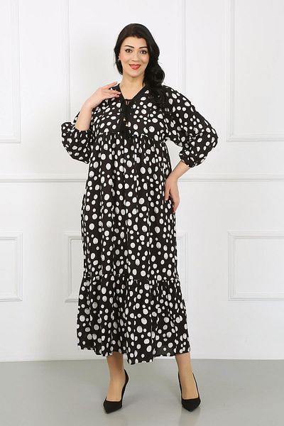 By Alba Collection Rochie de damă, alb, cu buline, guler, dantelă, mânecă lungă, bumbac, viscoză