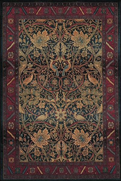Rugs Modern Halı Bordo Bej Temalı Geleneksel Motif Sarmaşık Çiçek Desenli Saç...