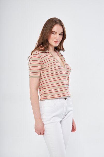Kutaf Tricou cu dungi cu gât polo