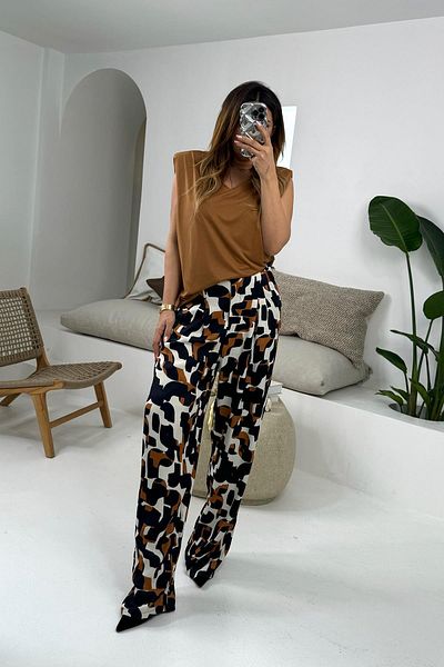 Sohotique By P Patterned Viscose Satin Elastic Trousers Colorful