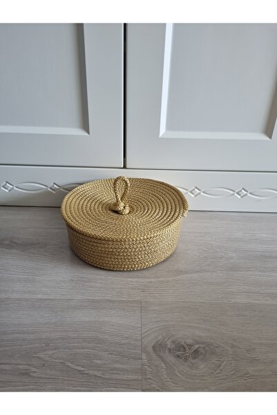 EGE ÖRGÜM سلة ديكور مغطاة منظم سلة ذهبي اللون 21x7 سم