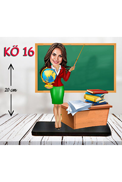 Özcan Tasarım Kişiye Özel Ahşap Biblo - Kadın Öğretmen Karikatür Biblo - Öğre...