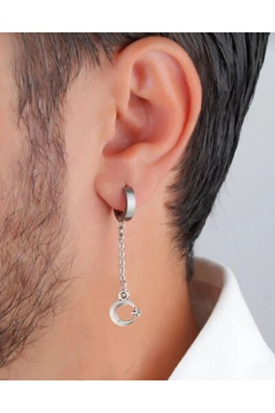 TakıConcept Çelik Ay Yıldız Sallantılı Halka Erkek Küpe