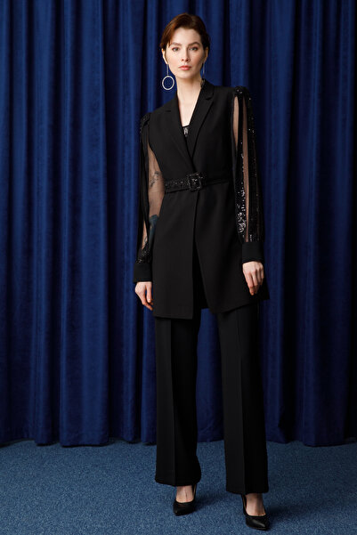 Nefeli Kadın Şerit Payetli Ceket Pantolon Takım