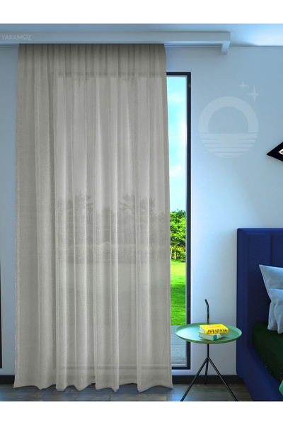 Yakamoz KREM RENK KETEN GÖRÜNÜMLÜ EKSTRAFORLU TÜL PERDE LİNEN TOUCH SERİSİ